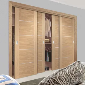 Bespoke Portici Oak Flush 4 Door Maximal Wardrobe and Frame Kit - Aluminium Inlay - Prefinished