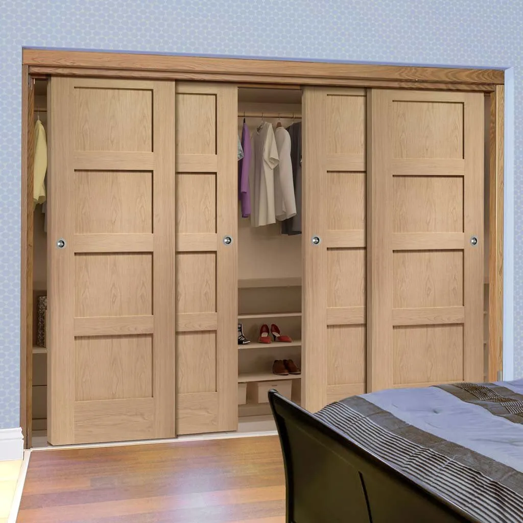 Bespoke Shaker Oak 4 Panel 4 Door Maximal Wardrobe and Frame Kit