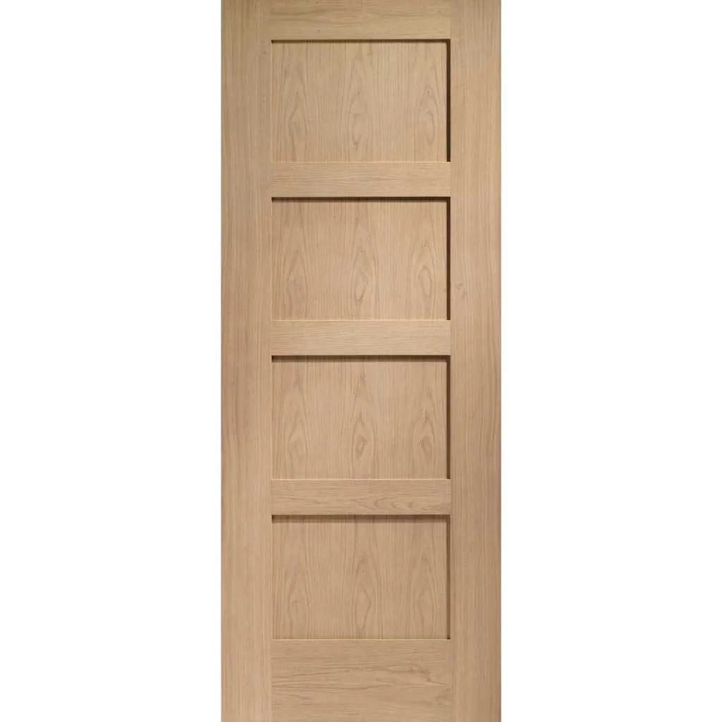 Bespoke Shaker Oak 4 Panel Single Frameless Pocket Door - Prefinished