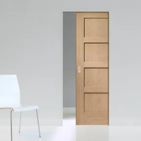 Bespoke Shaker Oak 4 Panel Single Frameless Pocket Door - Prefinished