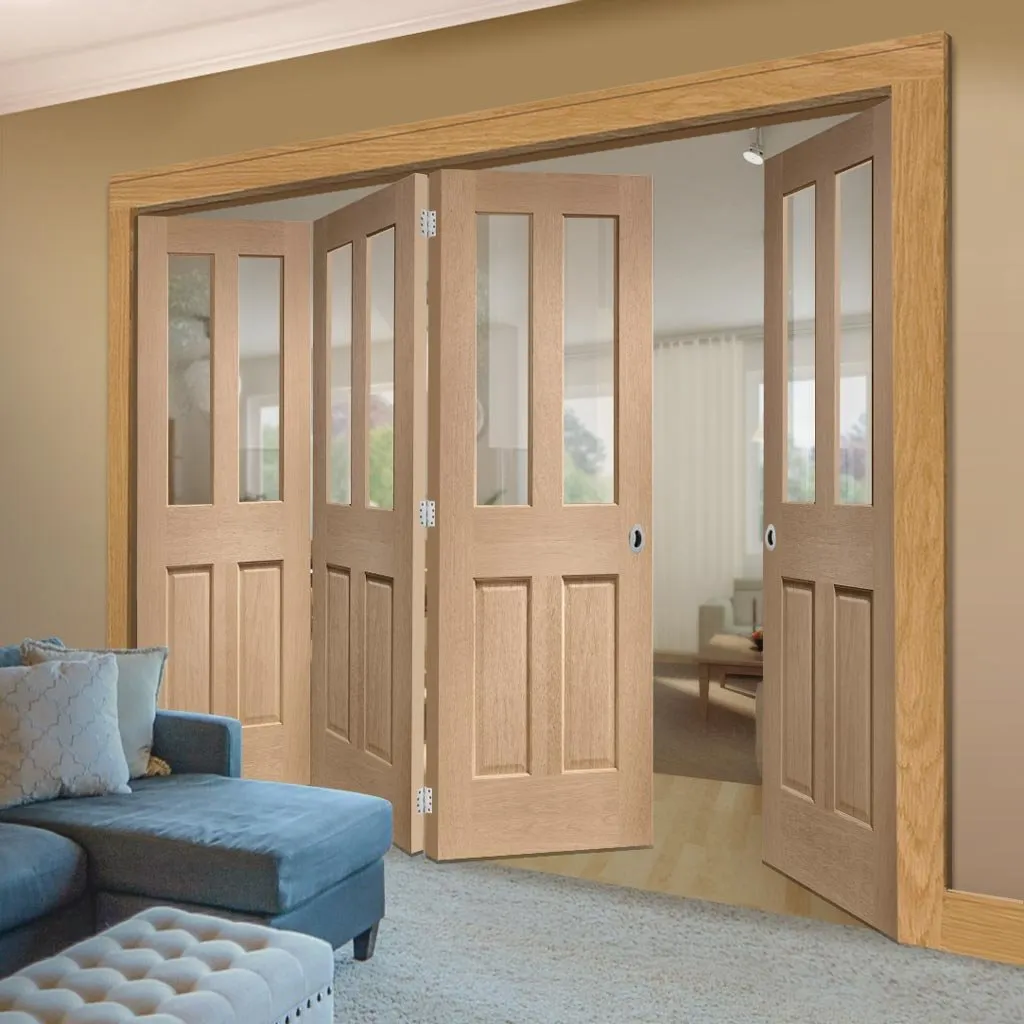 Bespoke Thrufold Malton Oak Glazed Folding 3 1 Door - No Raised Mouldings - Prefinished