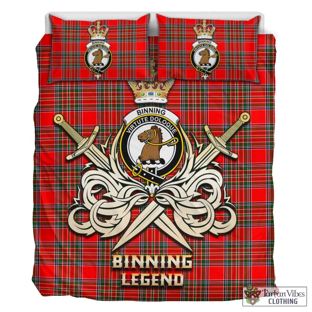 Binning Tartan Bedding Set with Clan Crest and the Golden Sword of Courageous Legacy