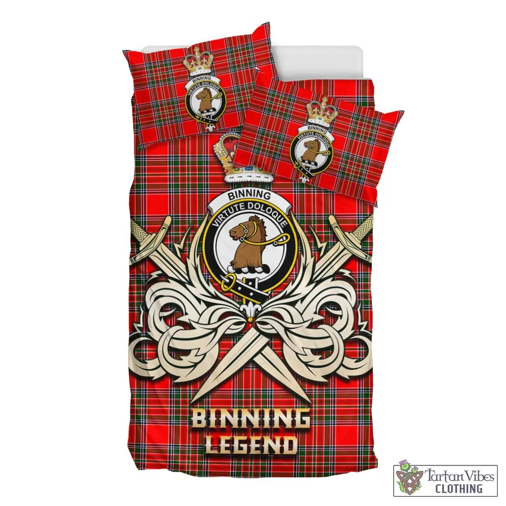 Binning Tartan Bedding Set with Clan Crest and the Golden Sword of Courageous Legacy