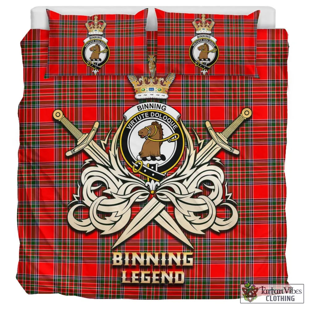 Binning Tartan Bedding Set with Clan Crest and the Golden Sword of Courageous Legacy