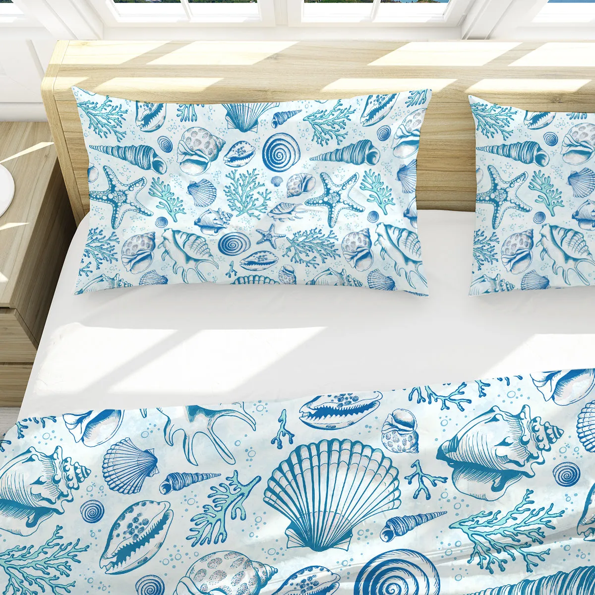 Blue Seashells Duvet Cover Set