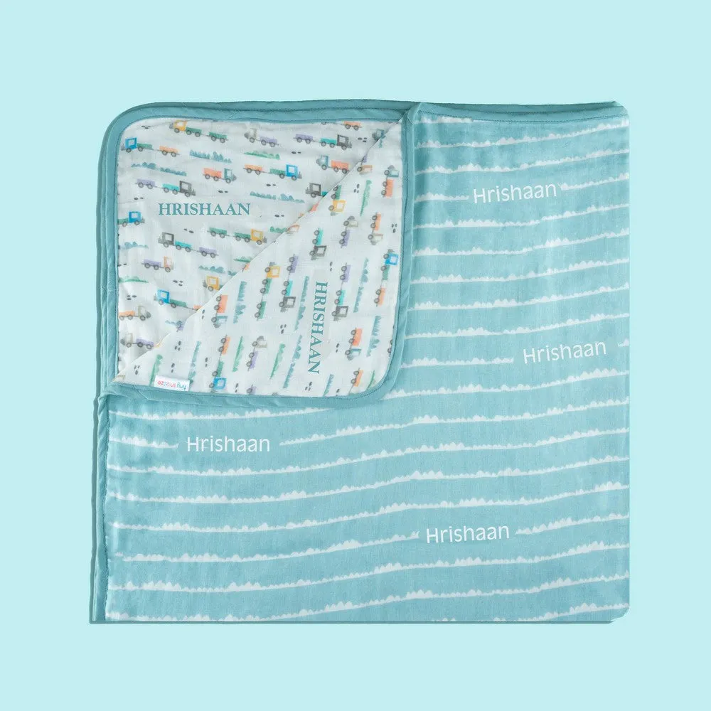 Blue Traffic Jam Mini Cot Bedding Set