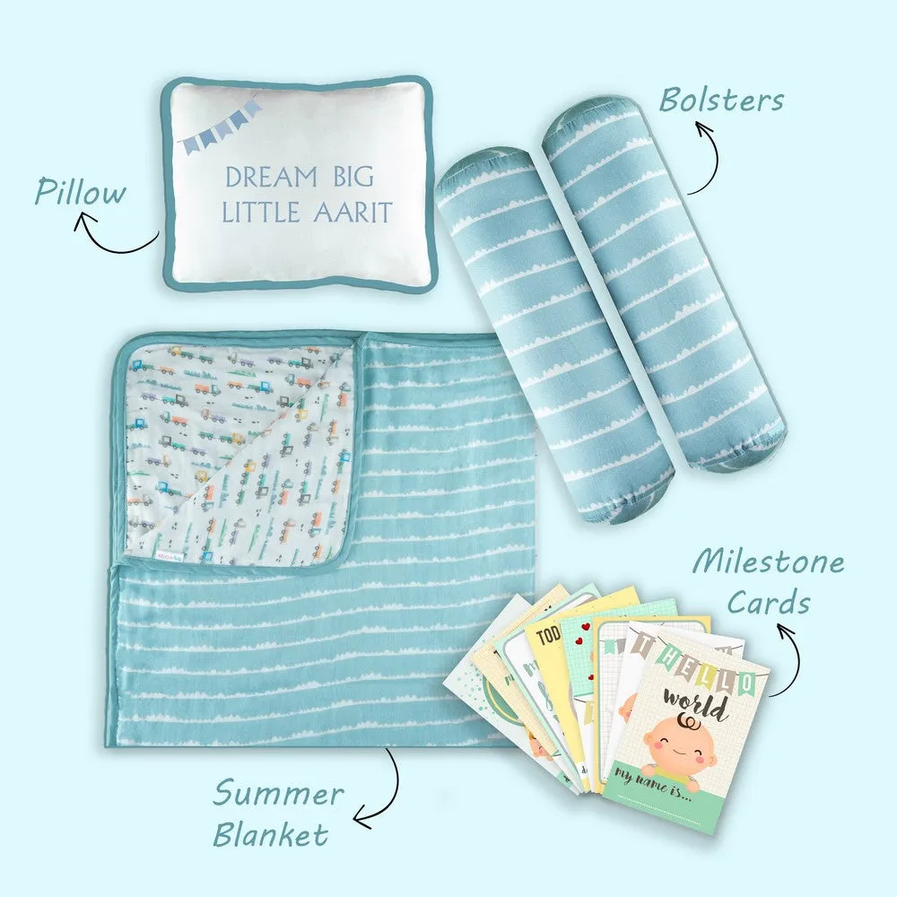 Blue Traffic Jam Mini Cot Bedding Set