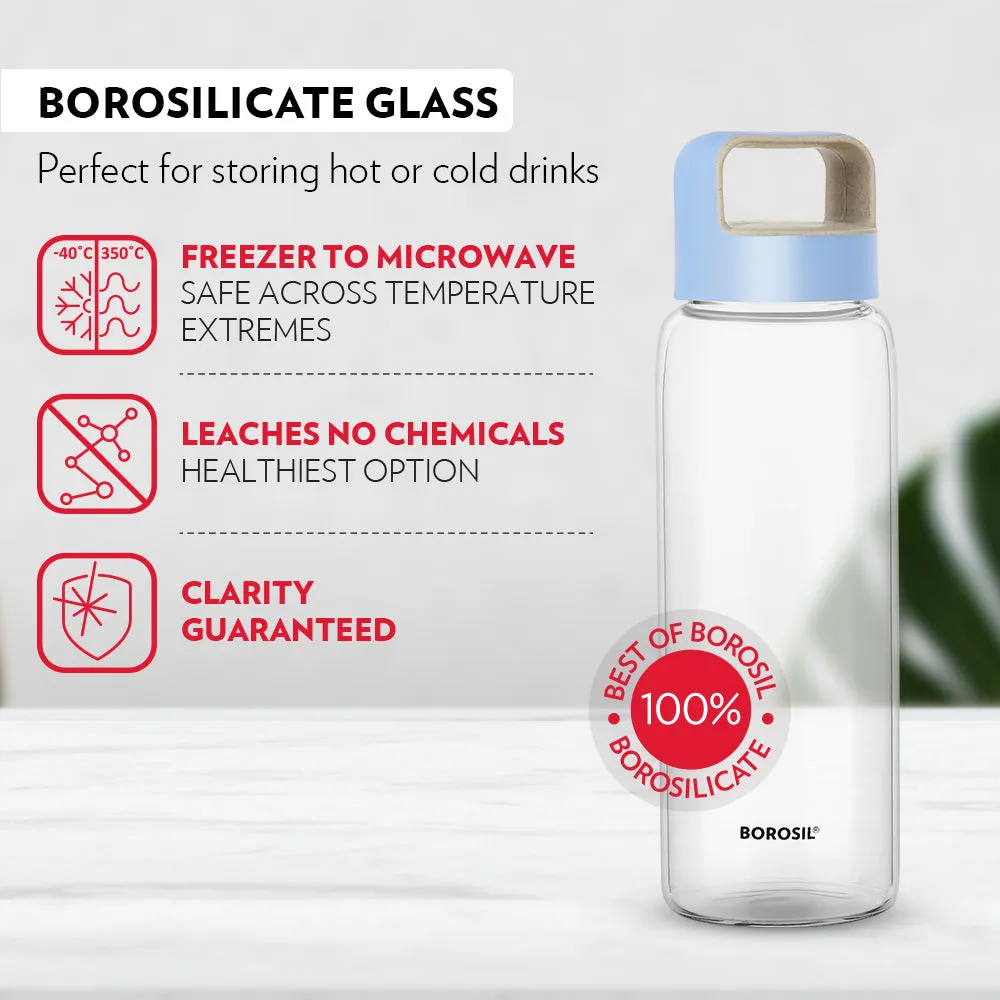 Borosil Crysto Glass Bottle Set of 3 - Blue Lid