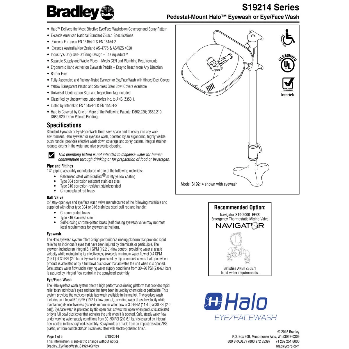 Bradley S19214SS Halo Stainless Steel Eye/Face Wash and Bowl, with Foot Activation