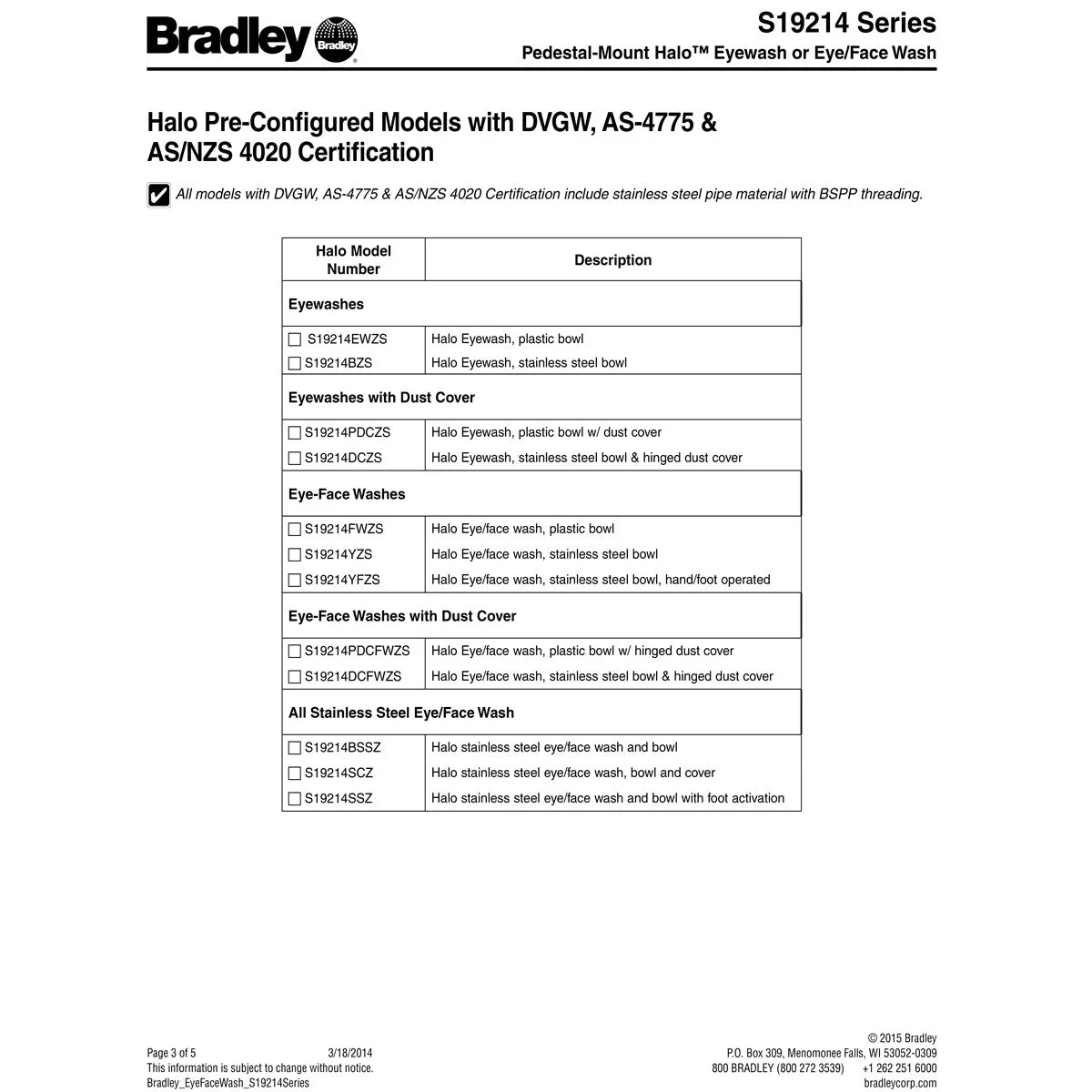 Bradley S19214SS Halo Stainless Steel Eye/Face Wash and Bowl, with Foot Activation