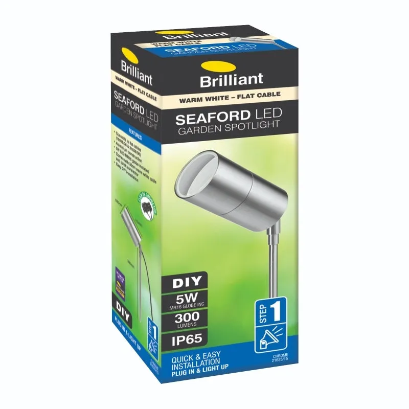 Brilliant Seaford LED Garden Spotlight - Chrome