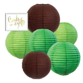 Brown, Kiwi Green, Emerald Green Hanging Paper Lanterns Decorative Kit