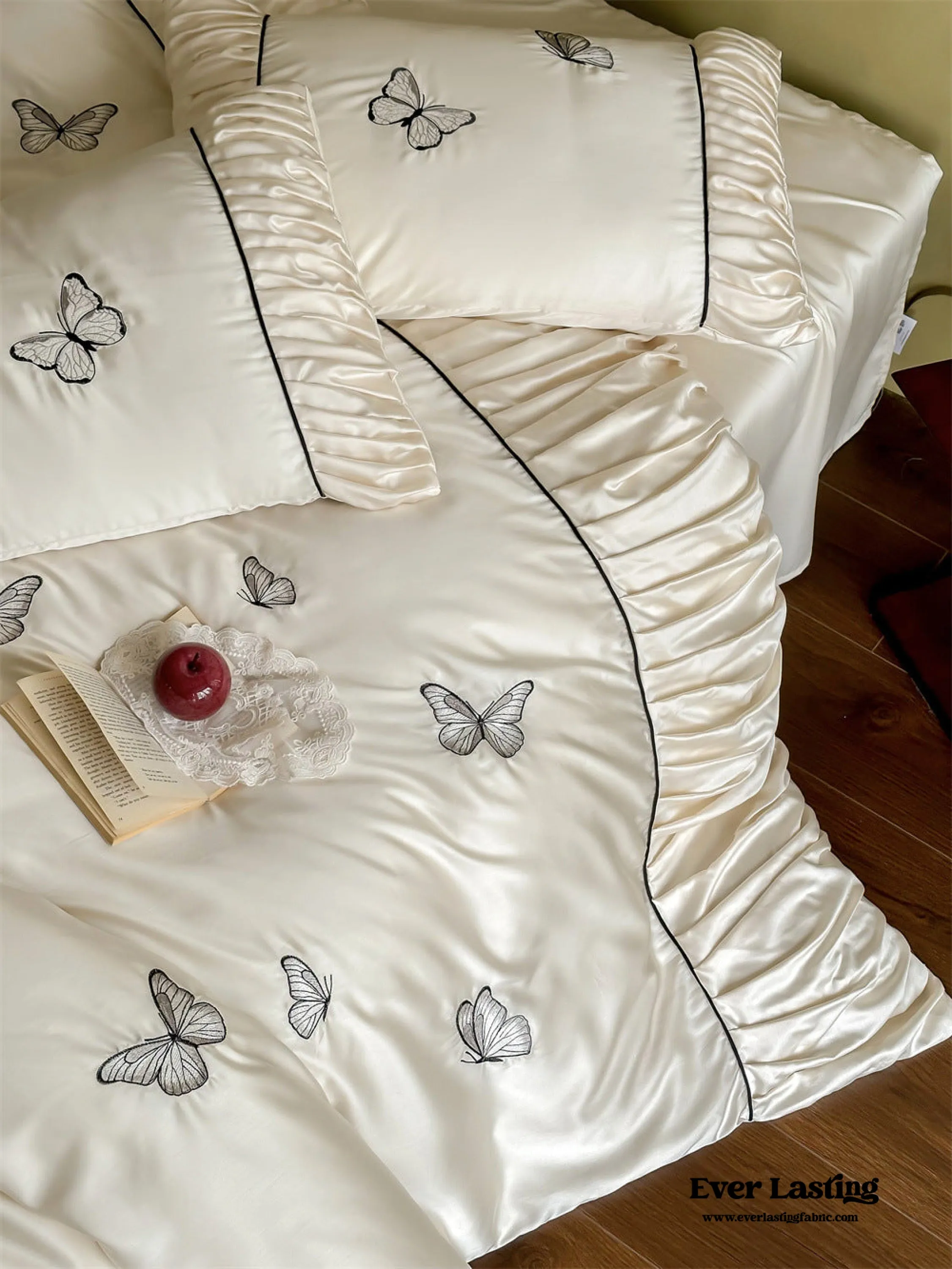 Butterfly Embroidered Ruffle Bedding Set