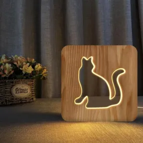 Cat Shape 3 Wooden Decorative Light