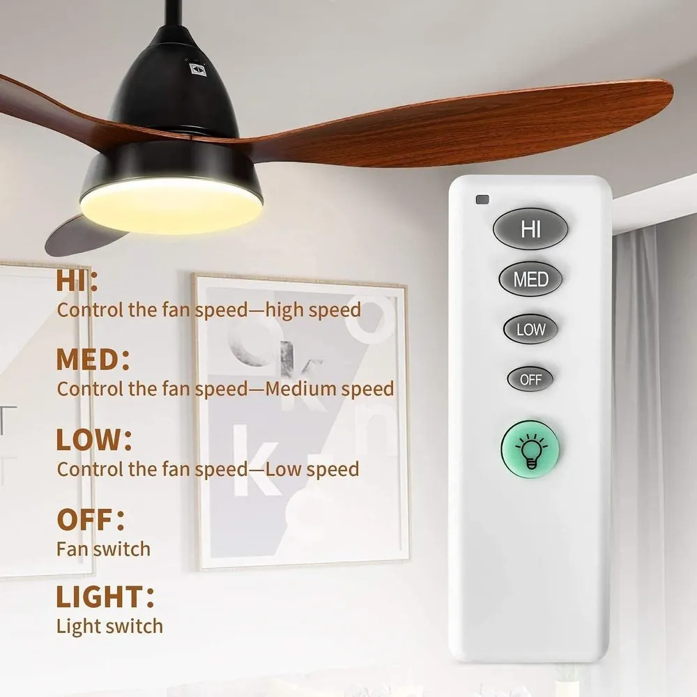 Ceiling Fan with LED Frosted Light and Remote Control 52inch