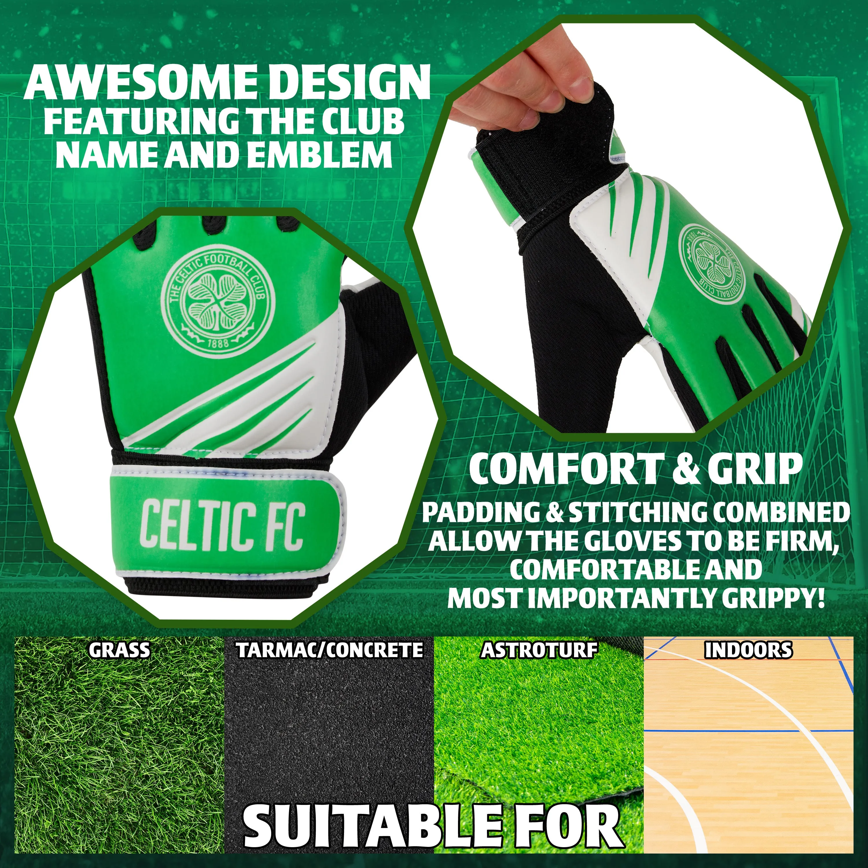 Celtic F.C. Goalkeeper Gloves for Kids Teenagers - Size 7