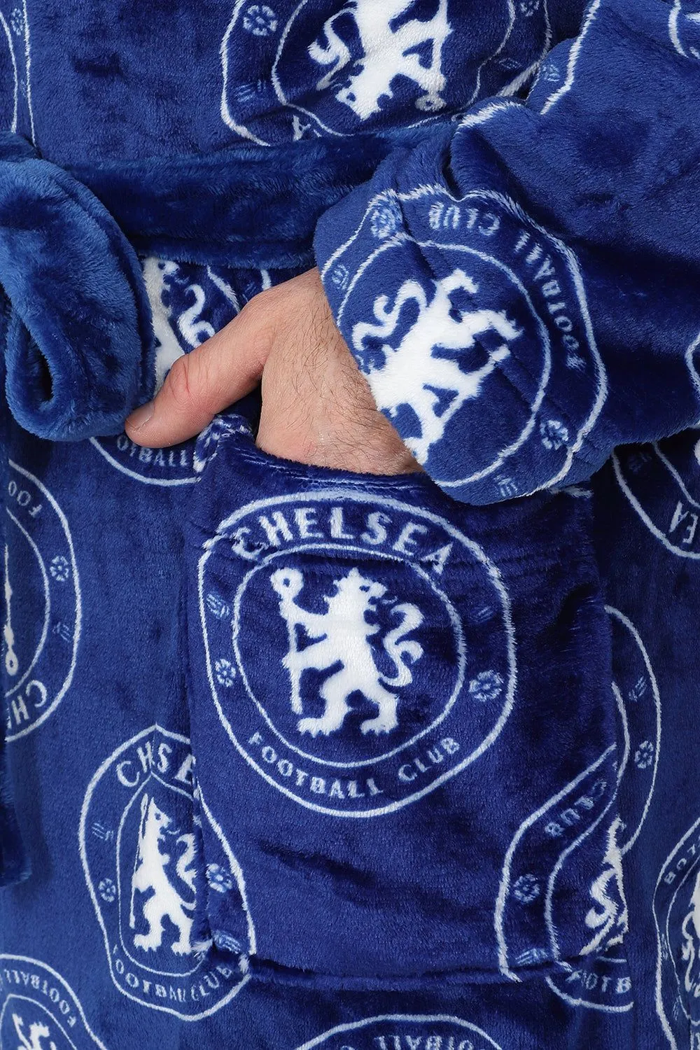 Chelsea F.C. Mens Official Dressing Gown Fleece Hooded Robe