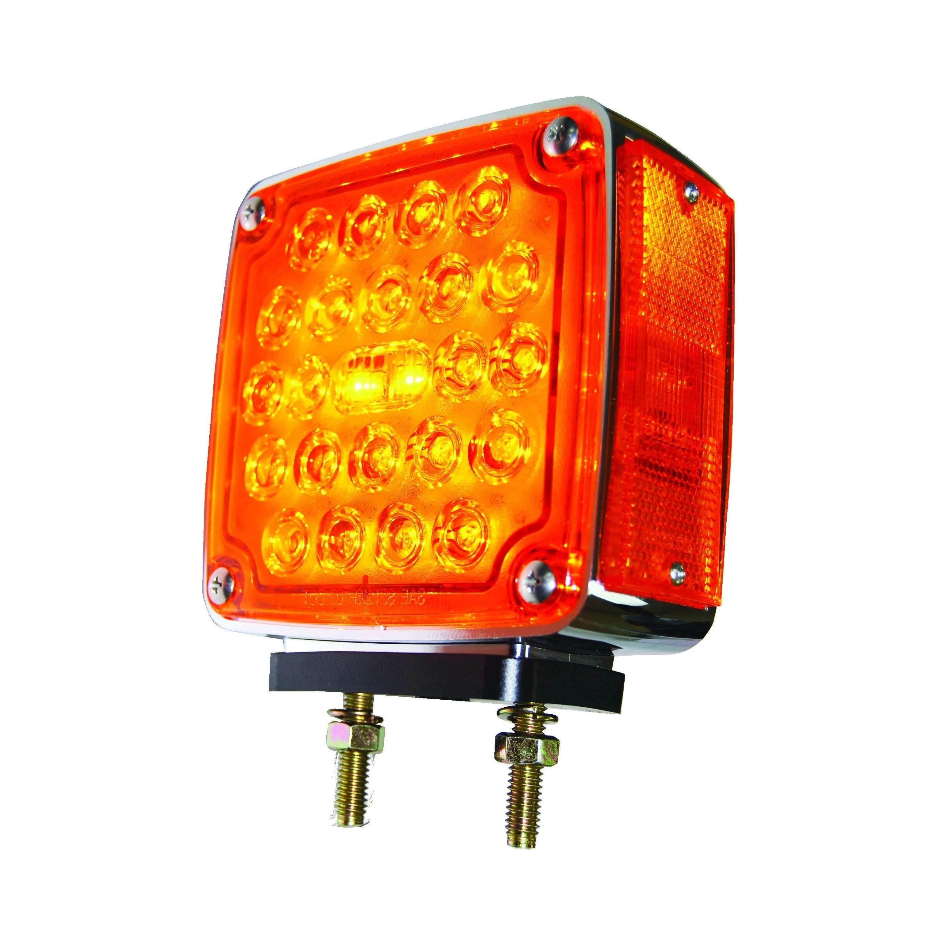 Chrome Square Pedestal Led Light With 24 Leds And Amber/Red Lens - Passenger Side | F235250