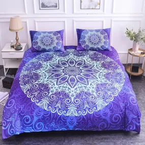 Circular mandala purple duvet cover boho bedding set full, queen, king, dorm bedding, aesthetic room decor indian bedspread maximalist decor