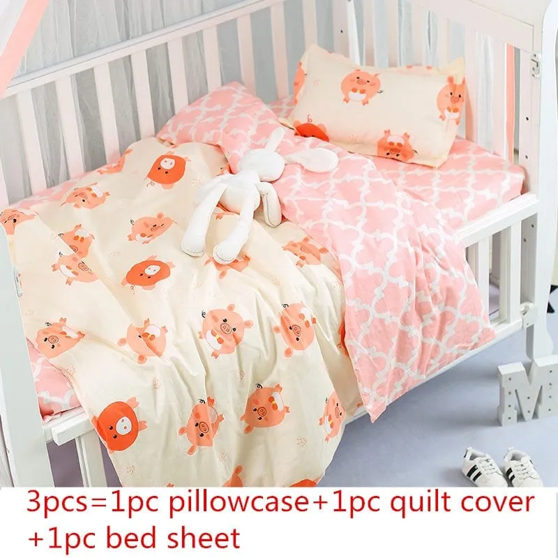 Colorful Printed Cotton 3PC Baby's Bedding Set - 5 Styles