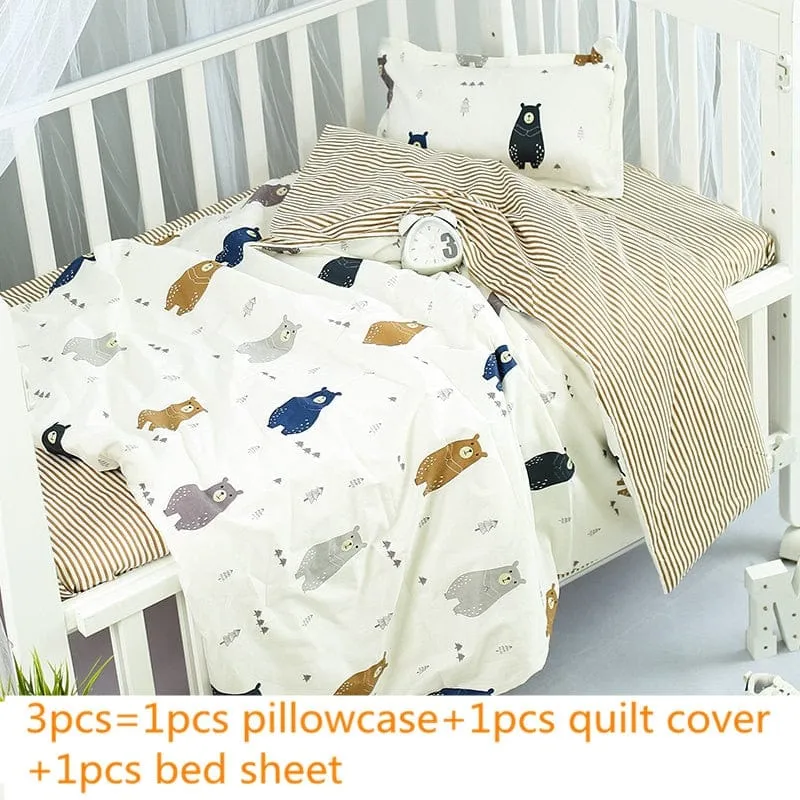 Colorful Printed Cotton 3PC Baby's Bedding Set - 5 Styles