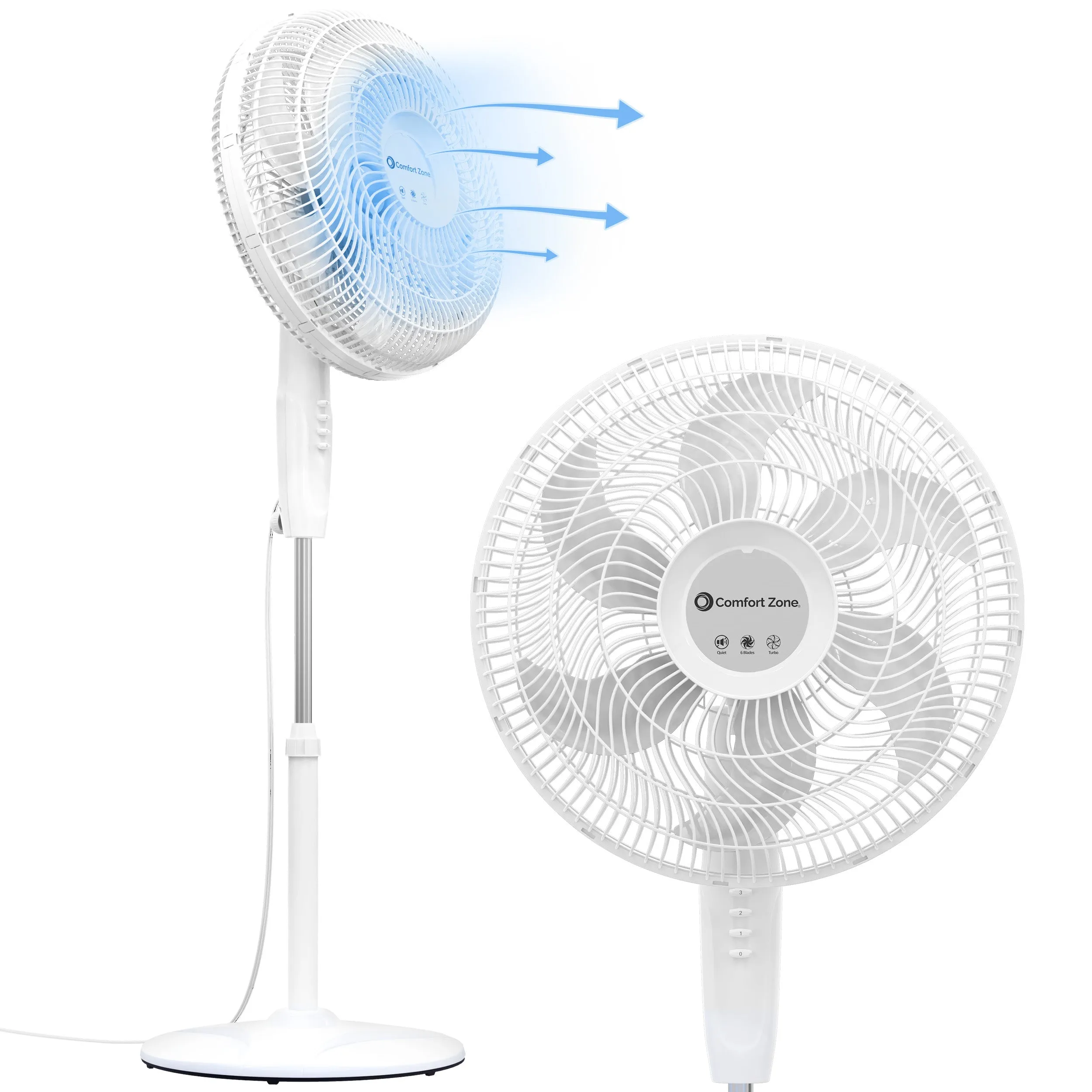 Comfort Zone 18" 3-Speed Powr Curve Oscillating Pedestal Fan in Multiple Color Options