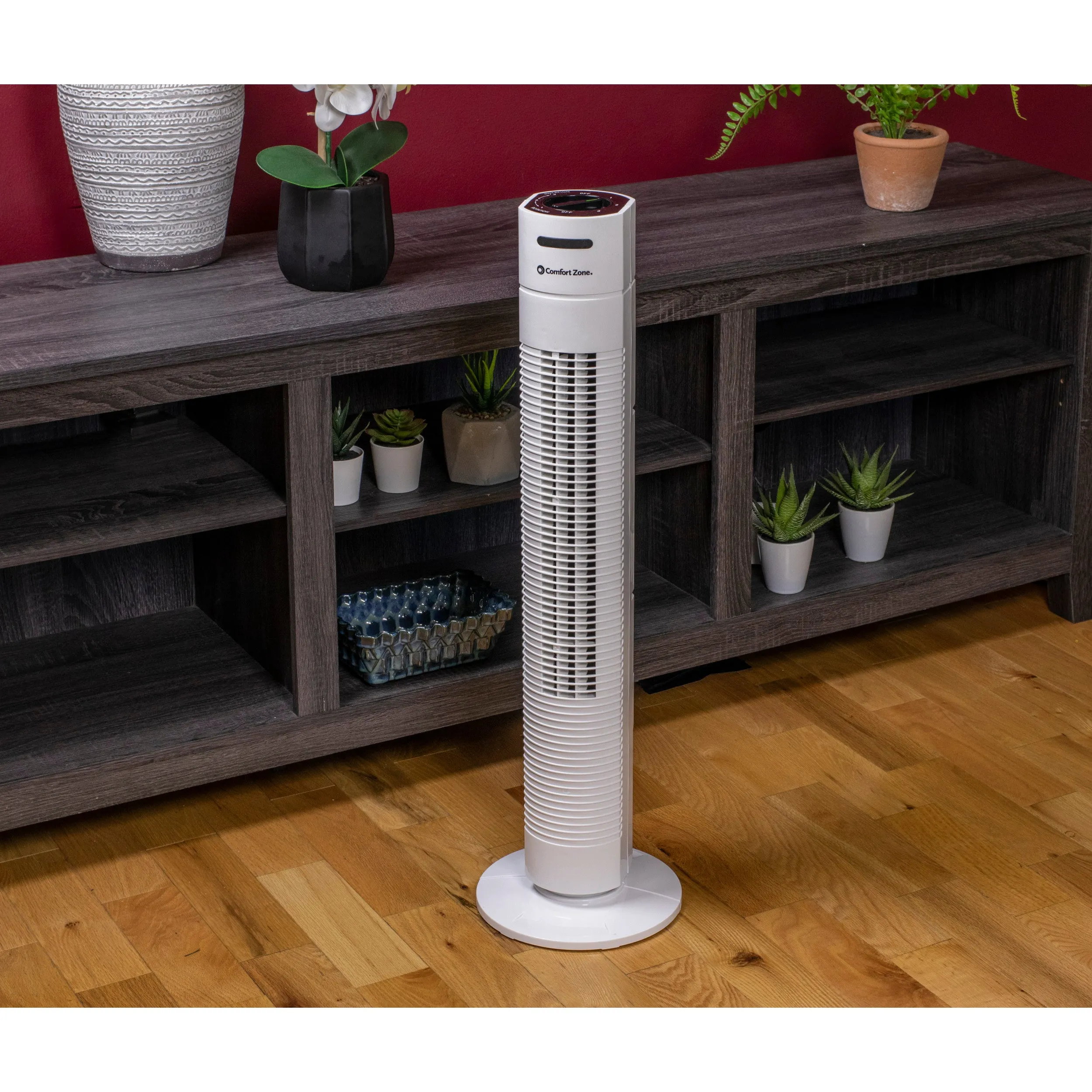 Comfort Zone 31" 3-Speed Oscillating Tower Fan in White