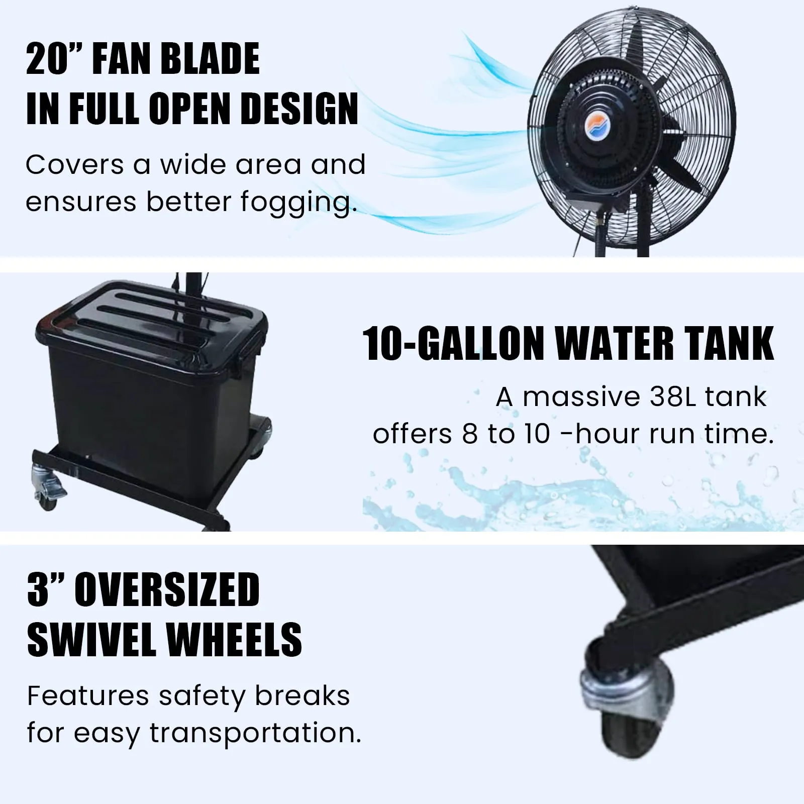 Cool-Off™ 10 Gallon Tropic Breeze Misting Fan, 90° Oscillation, Black