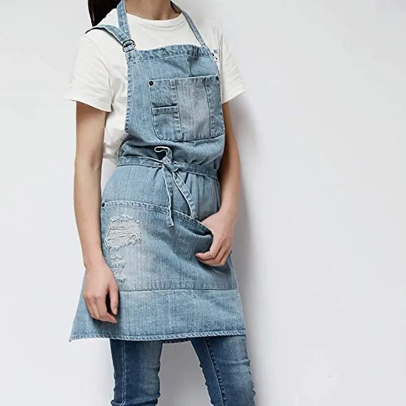 cristina worn denim bib apron