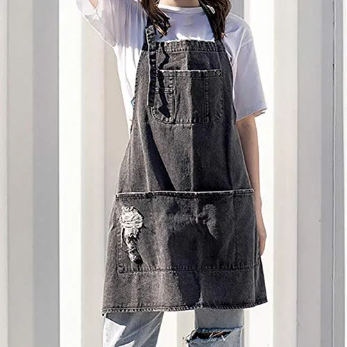 cristina worn denim bib apron