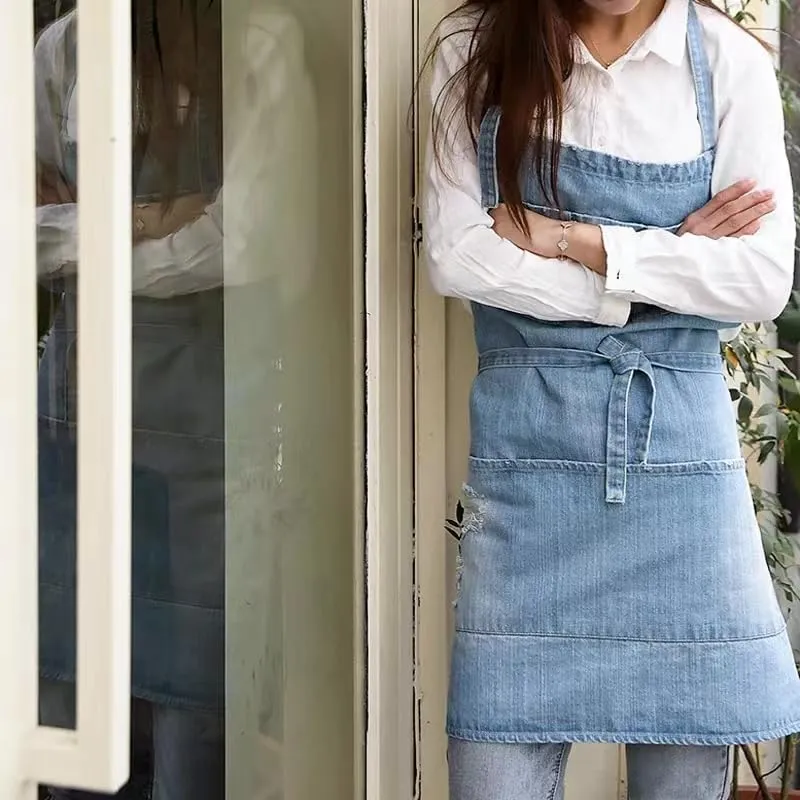 cristina worn denim bib apron