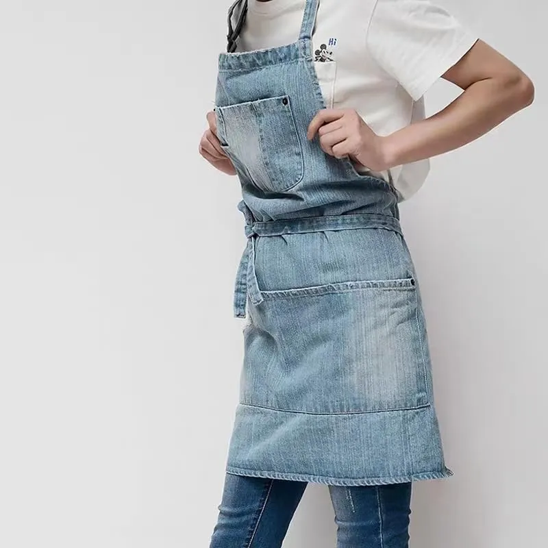 cristina worn denim bib apron