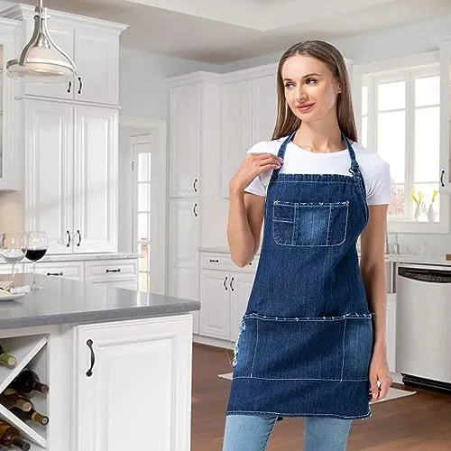 cristina worn denim bib apron