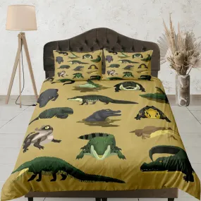 Crocodile bedding, kids bedding full, cute duvet cover set, crocodile nursery bed decor, colorful toddler bedding alligator