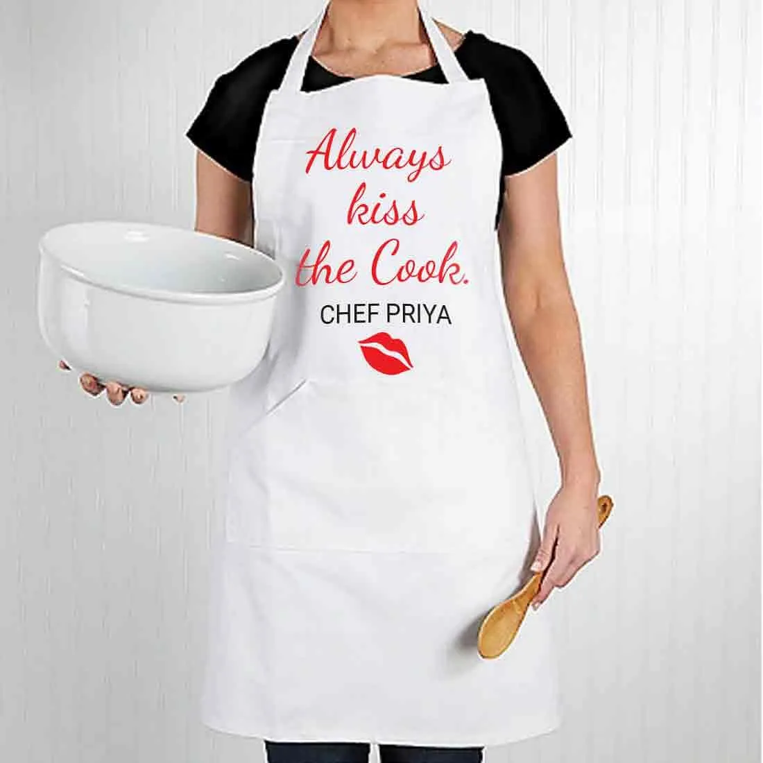 Custom Apron with Pockets and Name for Kitchen - Kiss The Cook