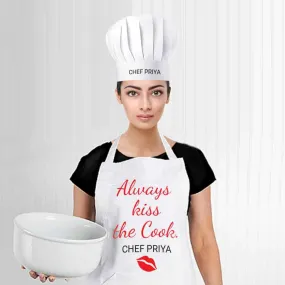 Custom Apron with Pockets and Name for Kitchen - Kiss The Cook