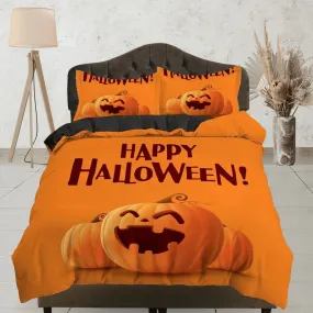 Cute smiling pumpkin happy halloween bedding & pillowcase, gothic duvet cover, dorm bedding, goth decor toddler bedding, halloween gift