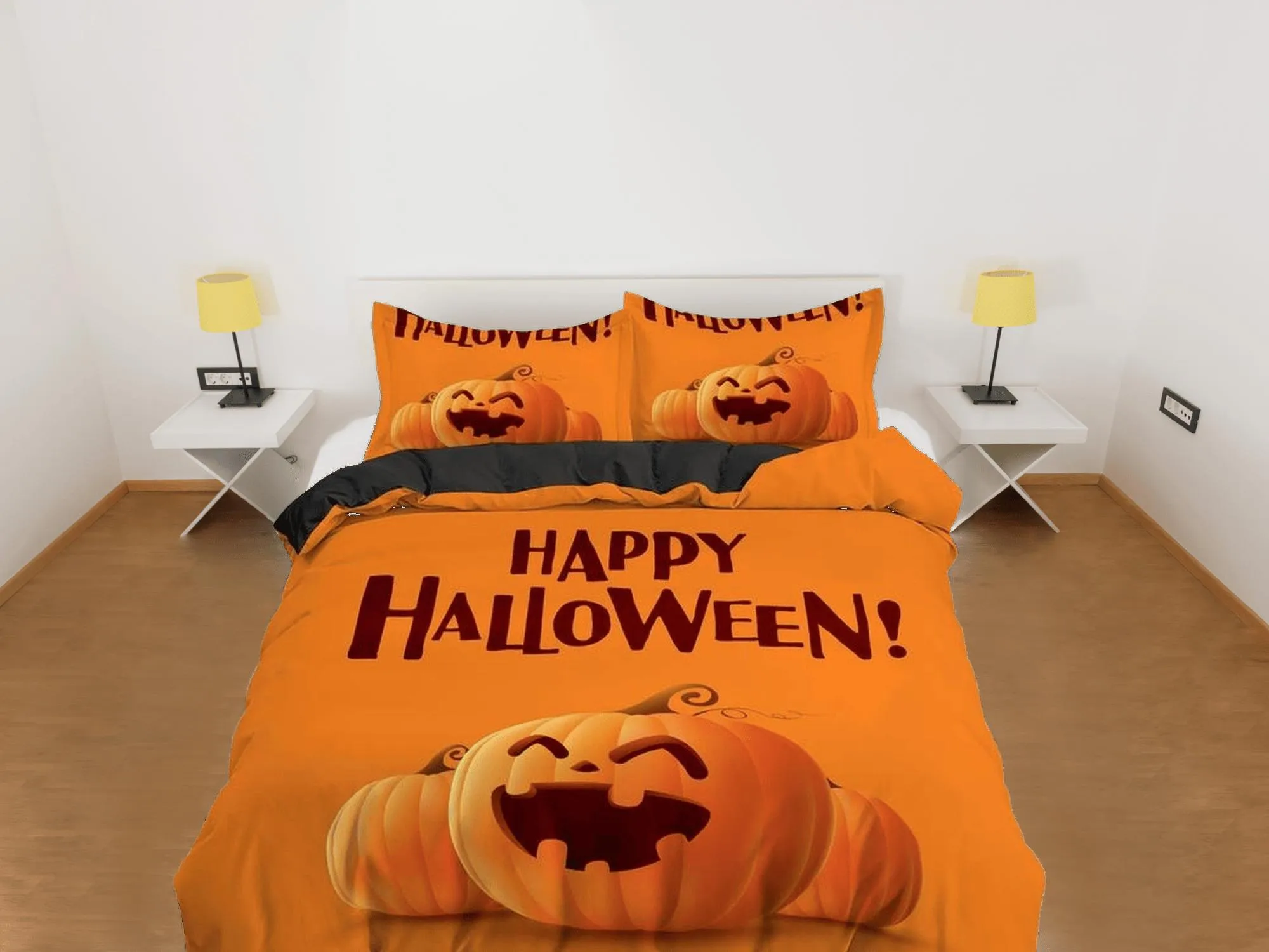 Cute smiling pumpkin happy halloween bedding & pillowcase, gothic duvet cover, dorm bedding, goth decor toddler bedding, halloween gift