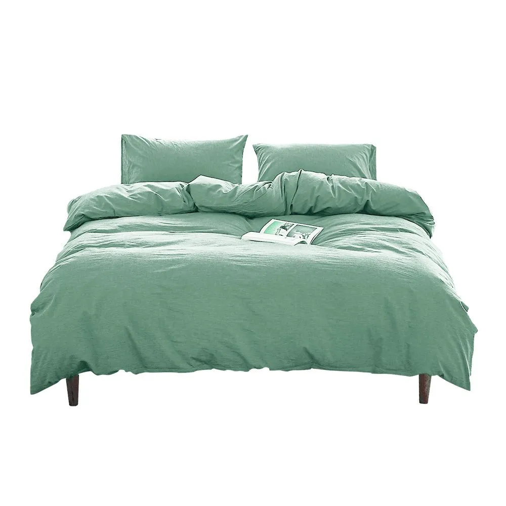 Deluxe Duvet Cover Quilt Set Flat Cover Pillow Case Essential Green Single