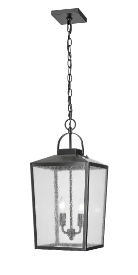 Devens Outdoor Hanging Lantern - Powder Coated Black - Clear Seeded Glass - 10in. Diameter - E12 Candelabra Base