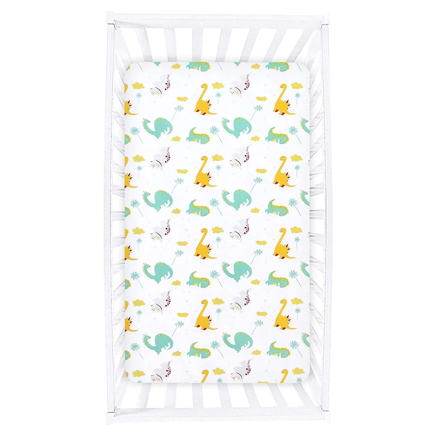 Dinosaur Crib Sheet for Boys Girls, Baby Crib Sheet Fit for Standard Crib and Toddler Mattress, Soft and Breathable Microfiber Crib Fitted Sheet for Unisex Baby