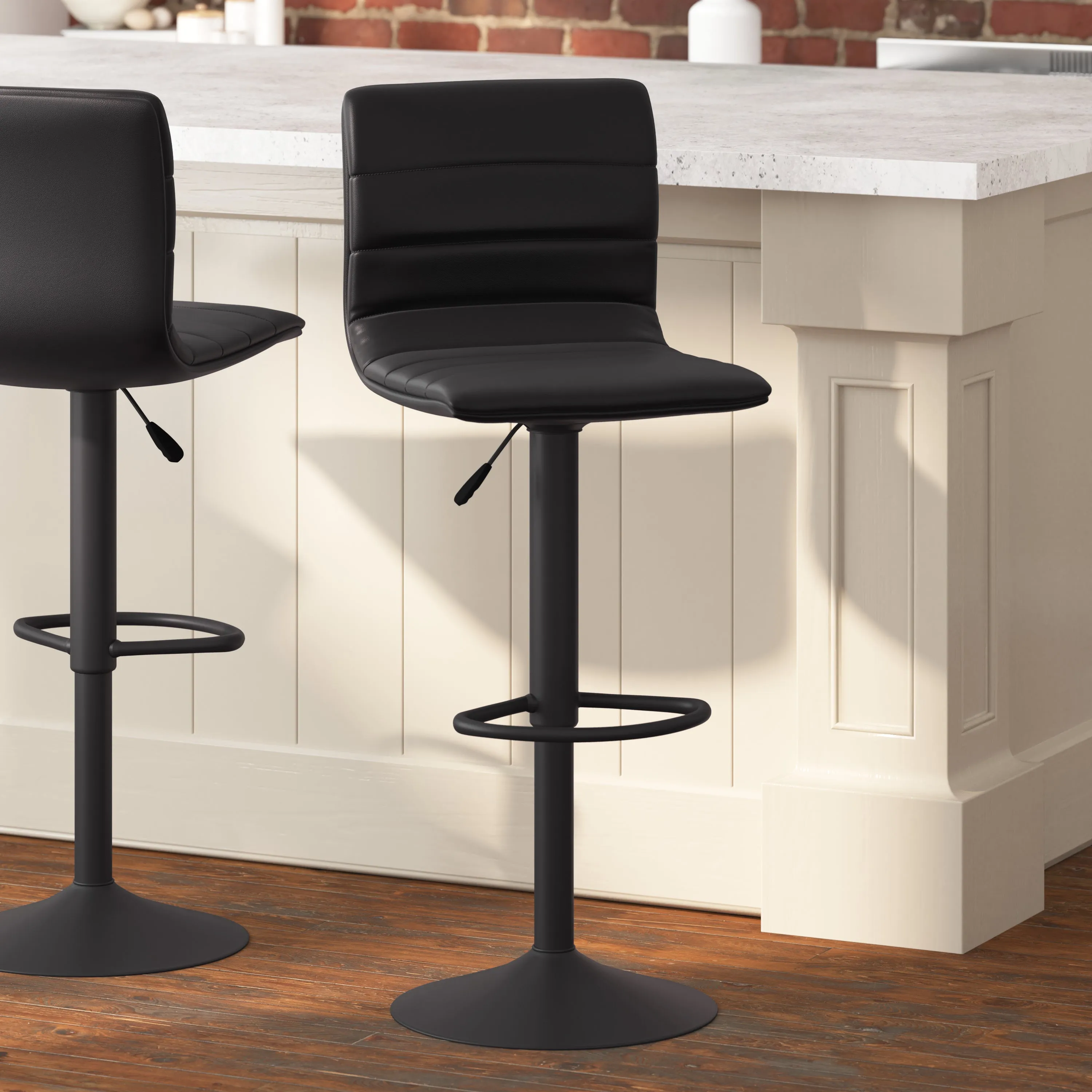 Duran Modern Adjustable Height Upholstered Channel Stitched Barstool with Pedestal Base