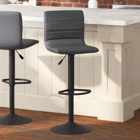 Duran Modern Adjustable Height Upholstered Channel Stitched Barstool with Pedestal Base