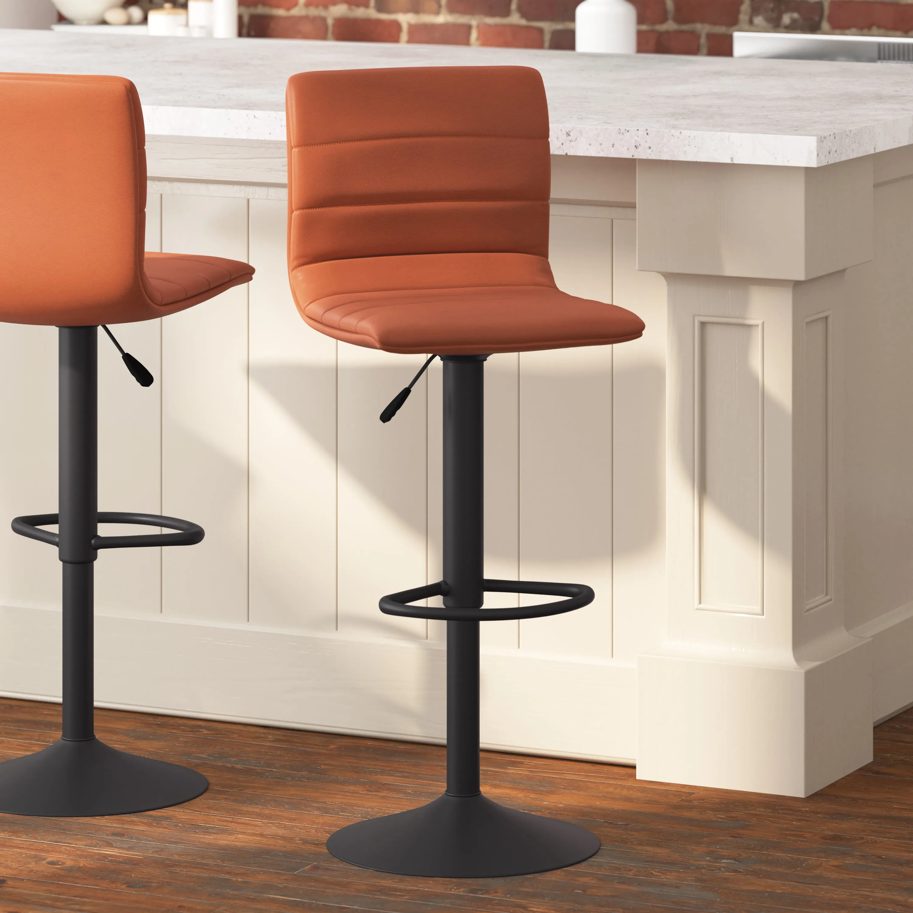 Duran Modern Adjustable Height Upholstered Channel Stitched Barstool with Pedestal Base