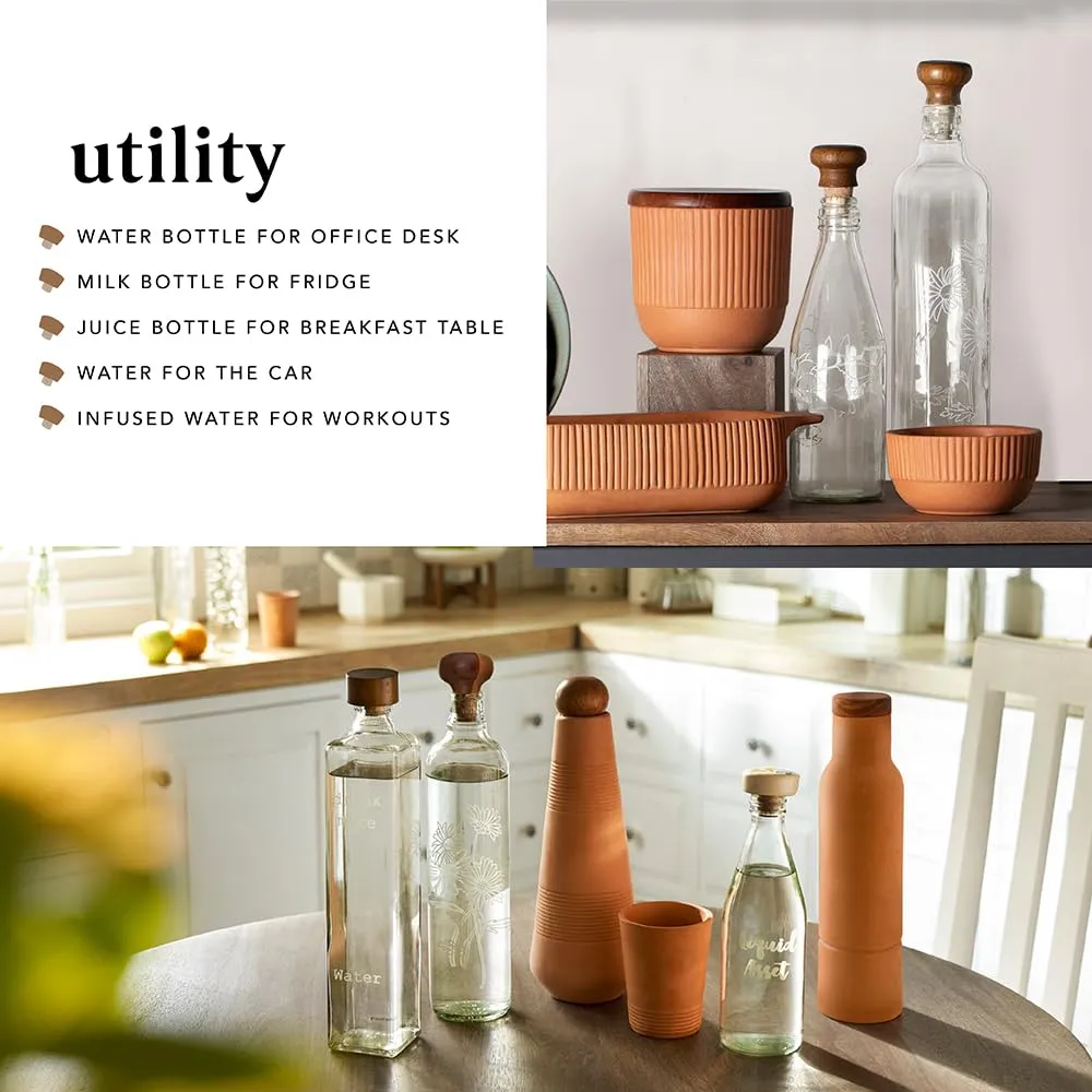 Ellementry Daisy Handcrafted Glass Water Bottle with Cork (750 ML)|Eco- Friendly Glass Water Bottle for Fridge, Home, Office | BPA Free | Sustainable Glass Bottle for Decor and Gifting