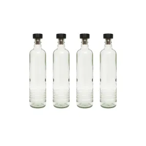 Ellementry Frosted Rings Glass Bottle with Cork (750 ML)| Water and Milk Bottle for Fridge | Clear and Transparent Bottles for Home & Office | BPA Free | Stylish & Premium Wine Bottle- Set of 4