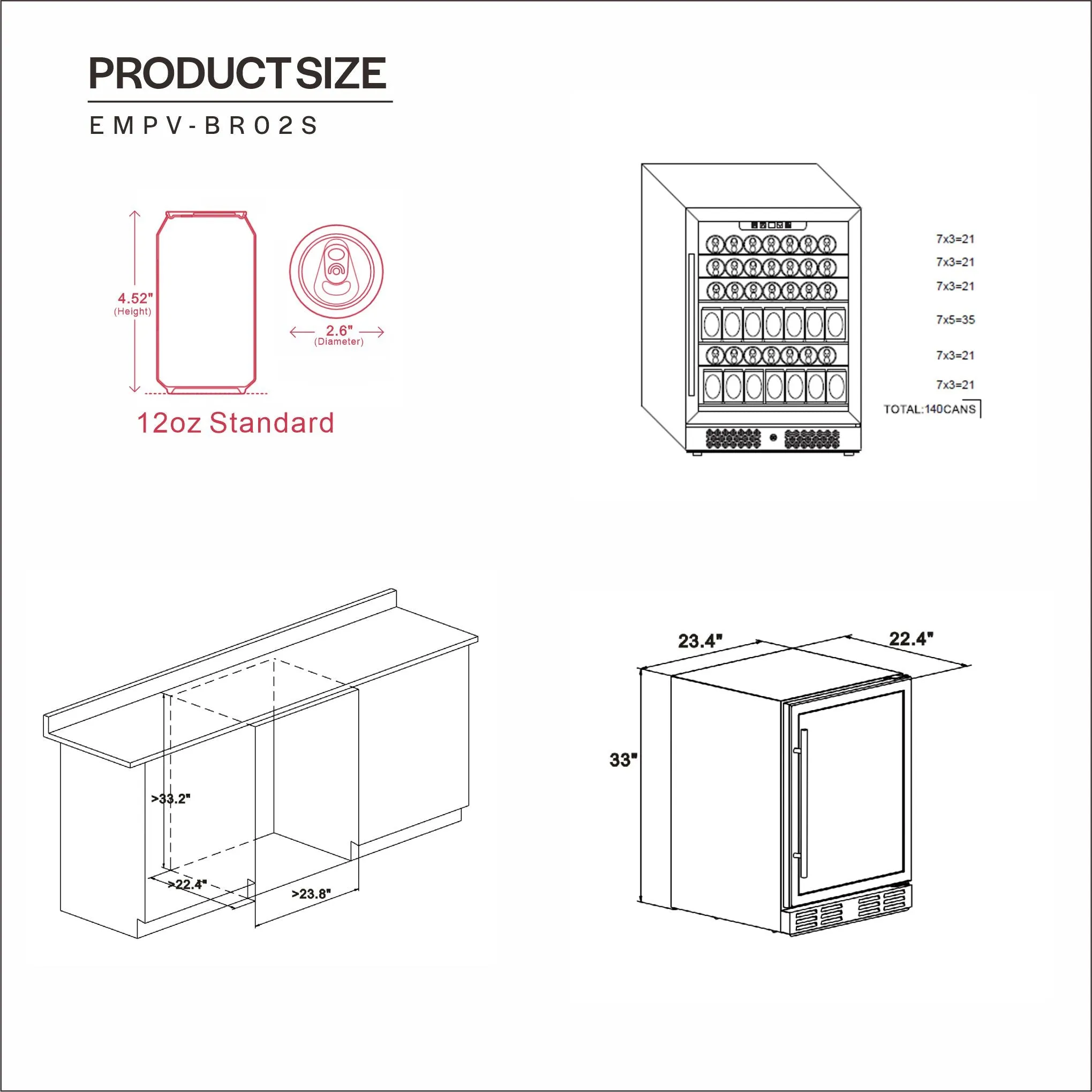 Empava BR02S 24 Inch Freestanding & Under Counter Beverage Fridge