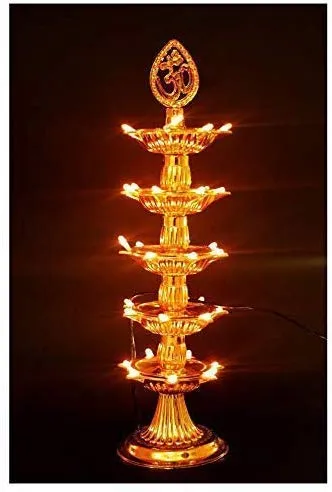 Enamic UK Premium 5 Layer Electric Gold LED Bulb Lights Diya|Deep|Deepak for Pooja|Puja|Mandir| Diwali Festival Decoration||Pack of 2|| Make in India || H-032