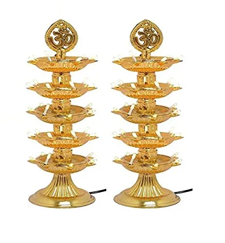 Enamic UK Premium 5 Layer Electric Gold LED Bulb Lights Diya|Deep|Deepak for Pooja|Puja|Mandir| Diwali Festival Decoration||Pack of 2|| Make in India || H-032