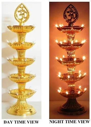 Enamic UK Premium 5 Layer Electric Gold LED Bulb Lights Diya|Deep|Deepak for Pooja|Puja|Mandir| Diwali Festival Decoration||Pack of 2|| Make in India || H-032